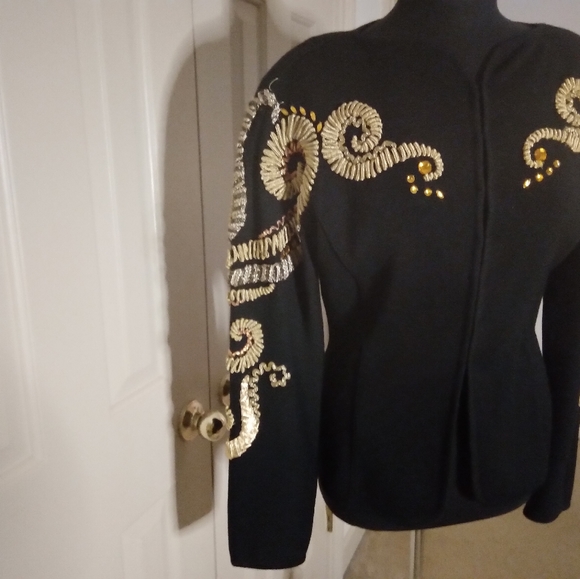Vintage, black, gold, arabesque, hand-made, beaded, jacket, Large. - Picture 6 of 6